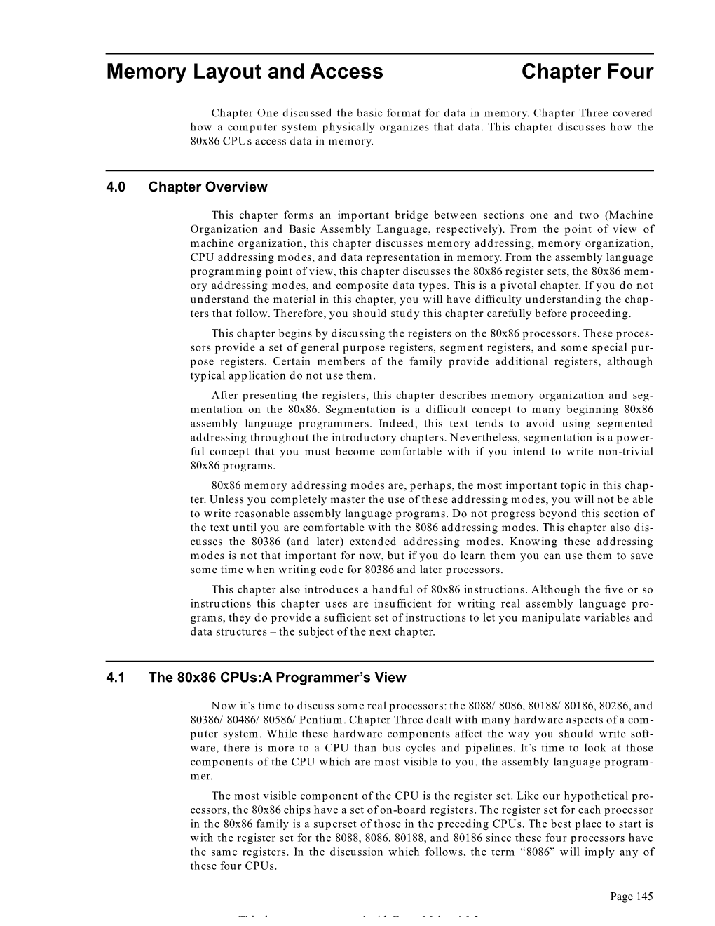 Memory Layout and Access Chapter Four