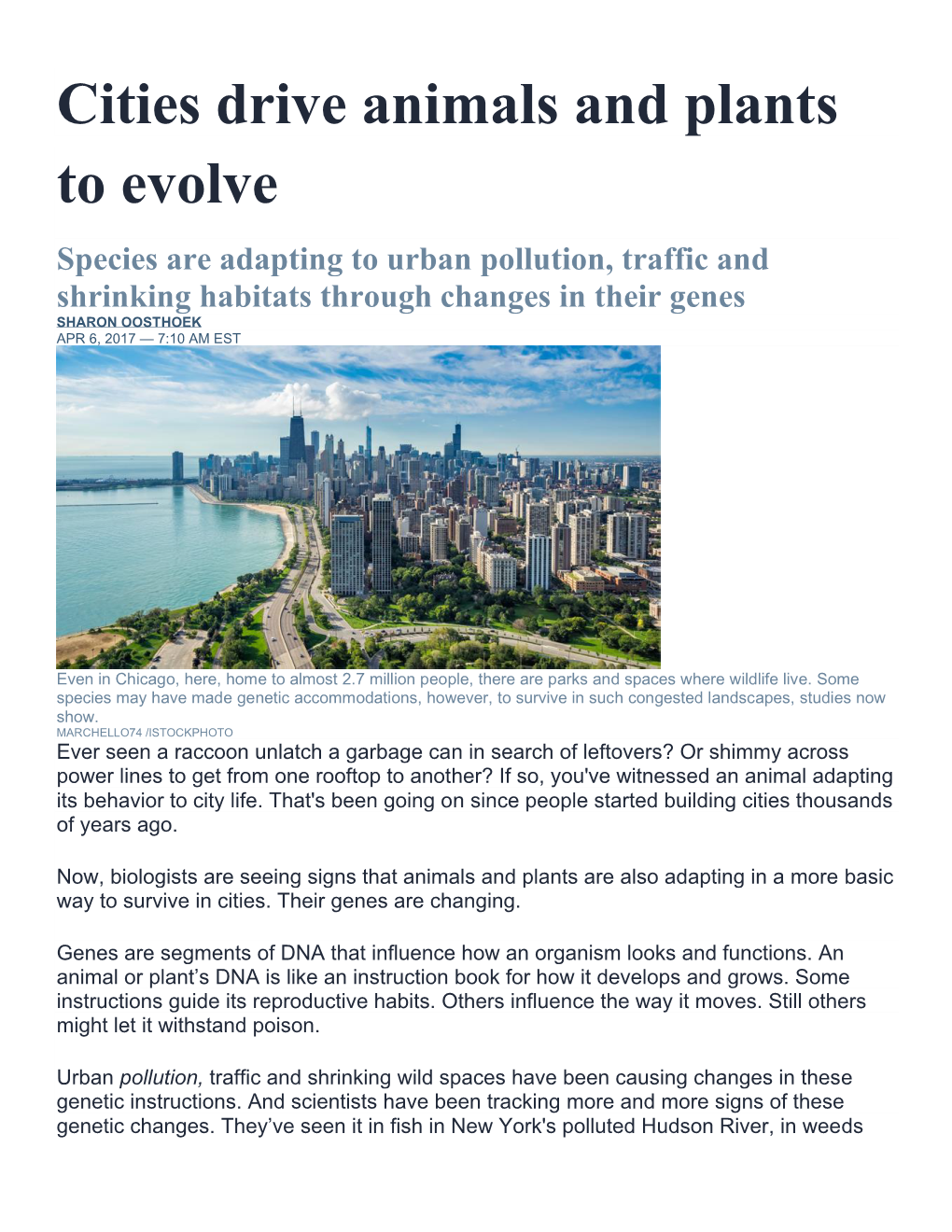 Cities Drive Animals and Plants to Evolve