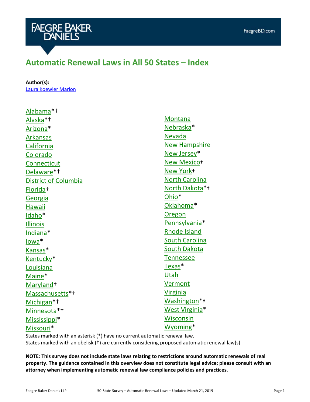 Automatic Renewal Laws in All 50 States – Index