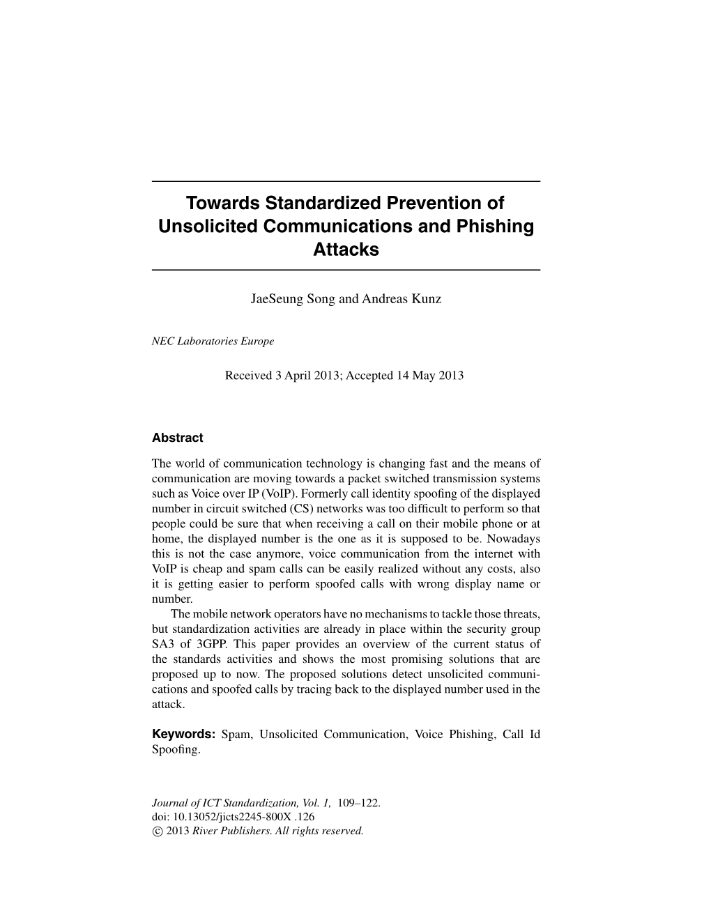 Towards Standardized Prevention of Unsolicited Communications and Phishing Attacks