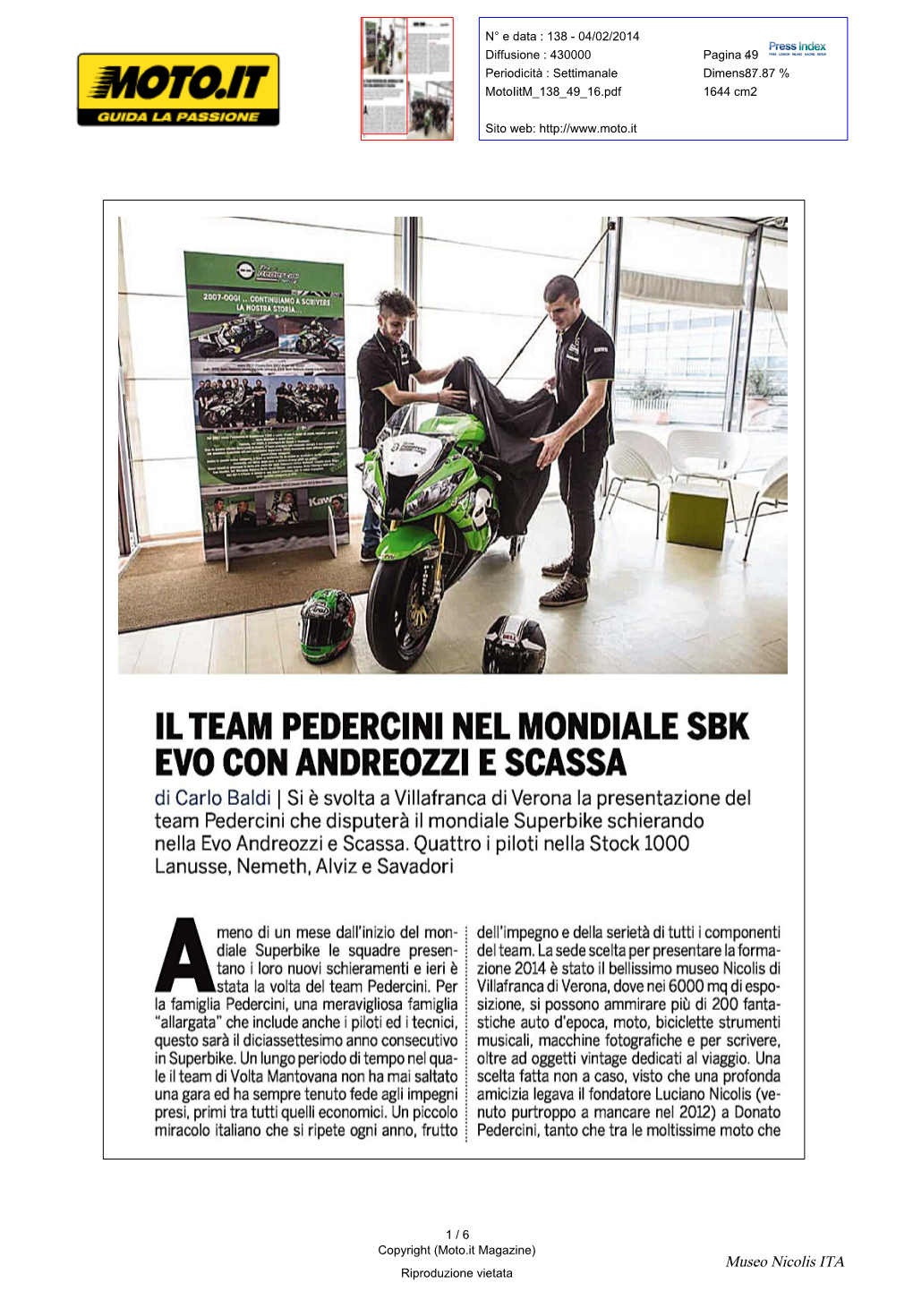 IL TEAM PEDERCINI NEL MONDIALE SBK Ameno