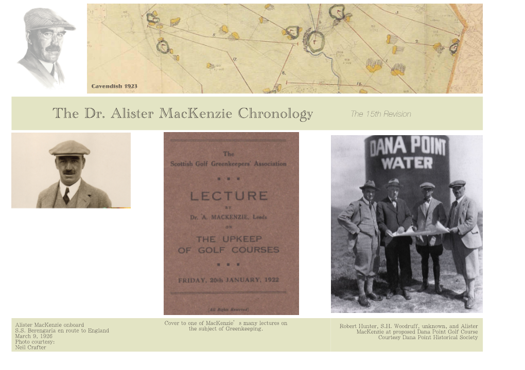 The Dr. Alister Mackenzie Chronology the 15Th Revision