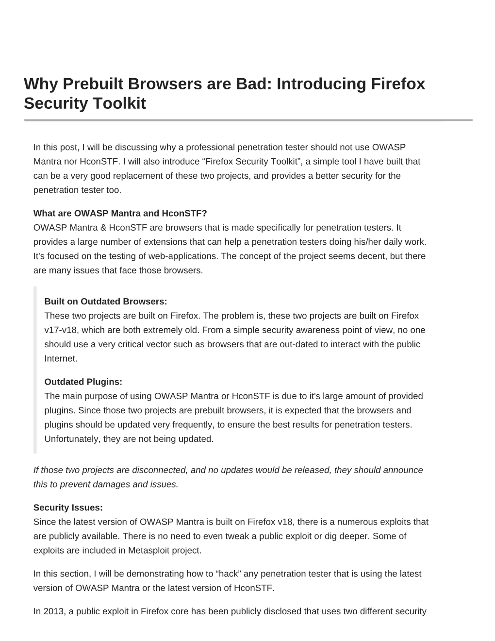 Why Prebuilt Browsers Are Bad: Introducing Firefox Security Toolkit