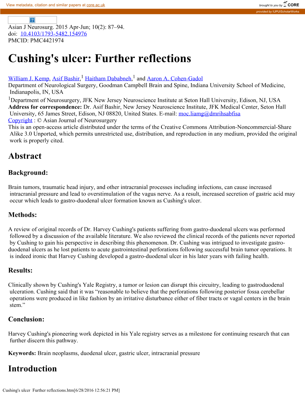 Cushing's Ulcer: Further Reflections
