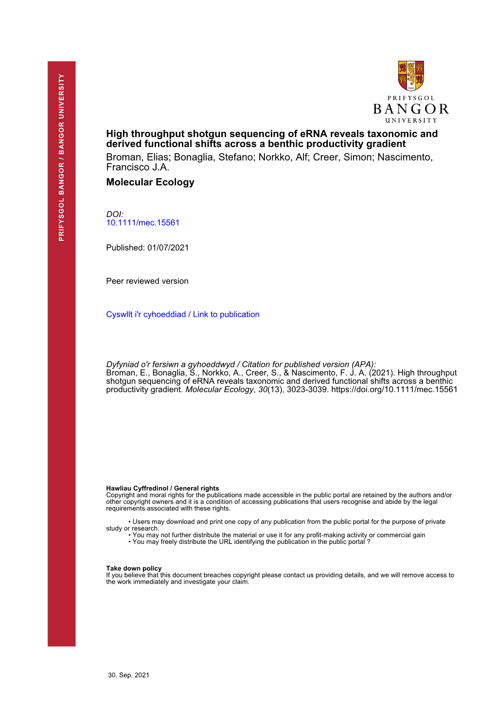 High Throughput Shotgun Sequencing of Erna Reveals Taxonomic And