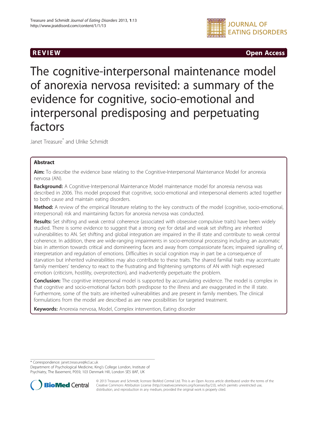 The Cognitive-Interpersonal Maintenance Model of Anorexia