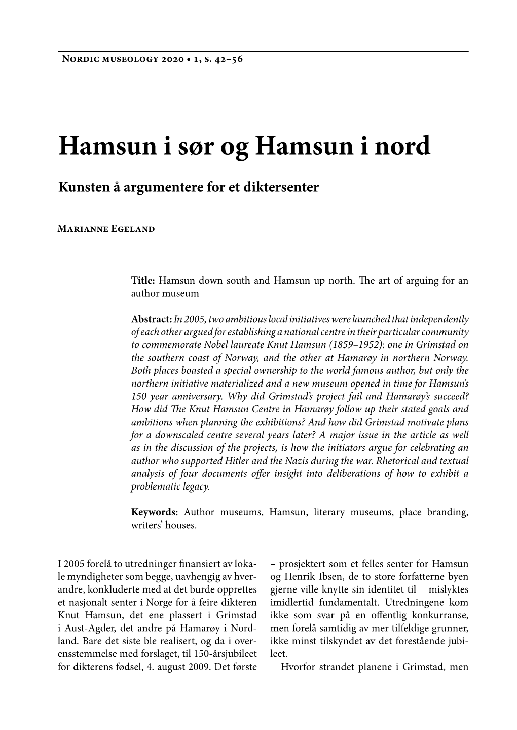 Hamsun I Sør Og Hamsun I Nord