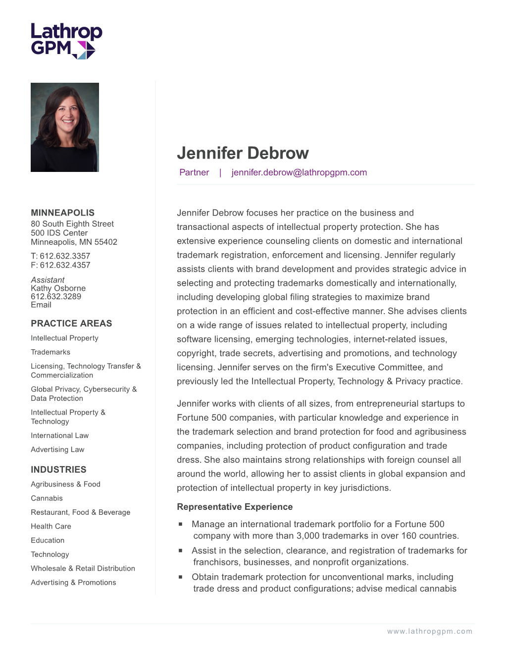 Jennifer Debrow Partner | Jennifer.Debrow@Lathropgpm.Com