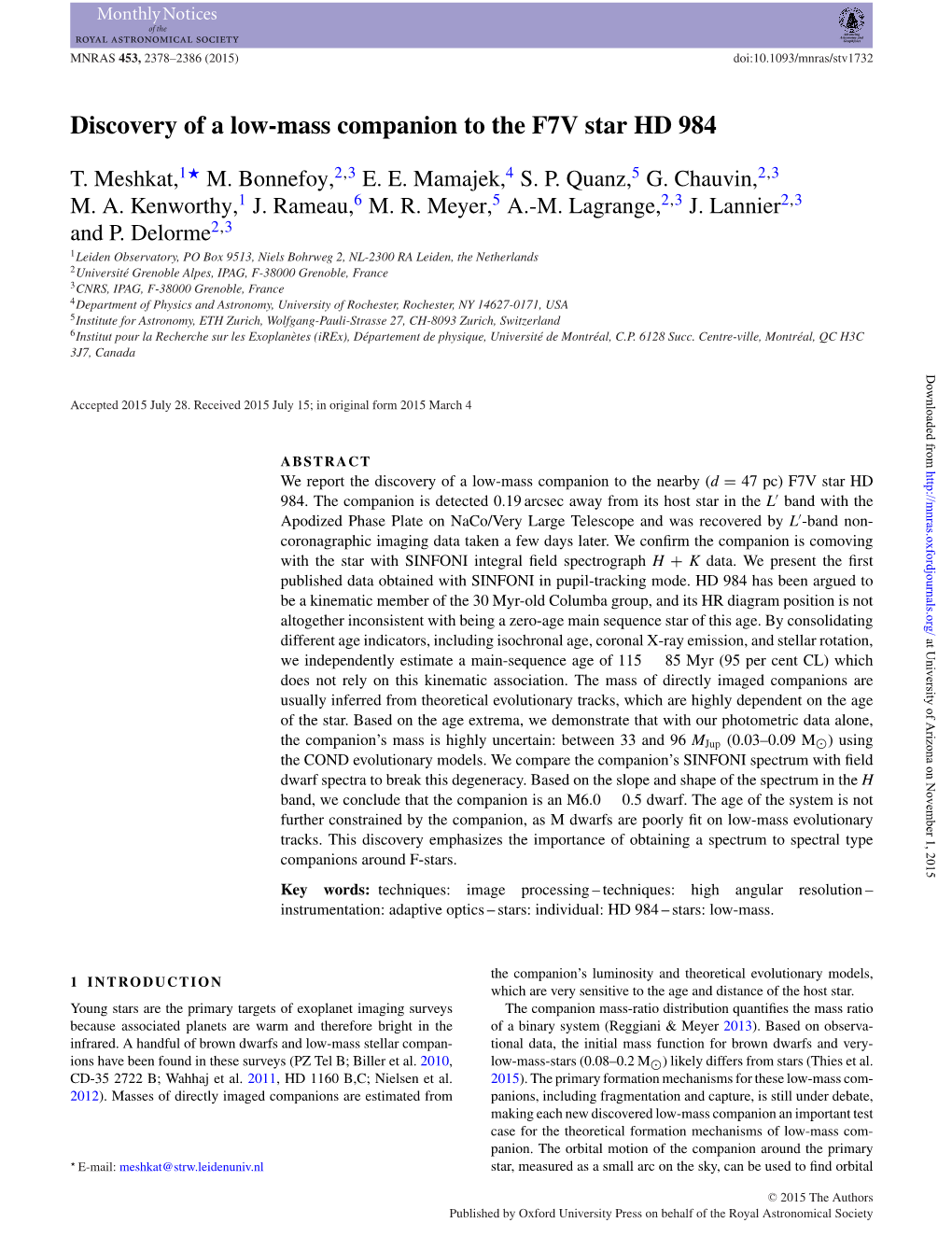 Discovery of a Low-Mass Companion to the F7V Star HD 984