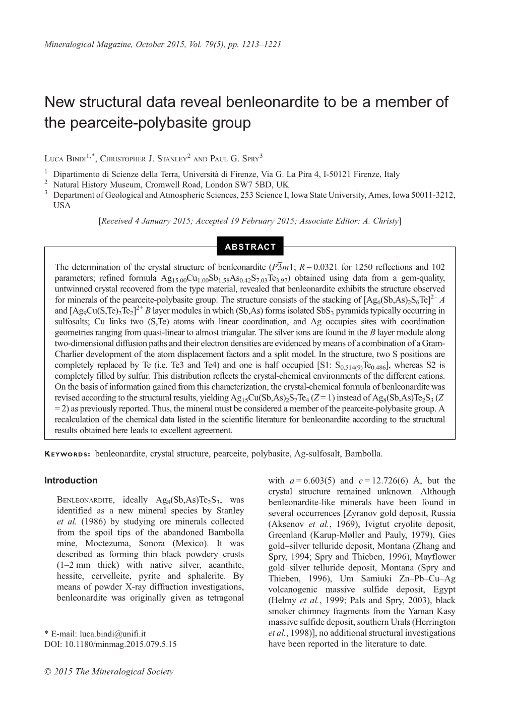 New Structural Data Reveal Benleonardite to Be a Member of the Pearceite-Polybasite Group