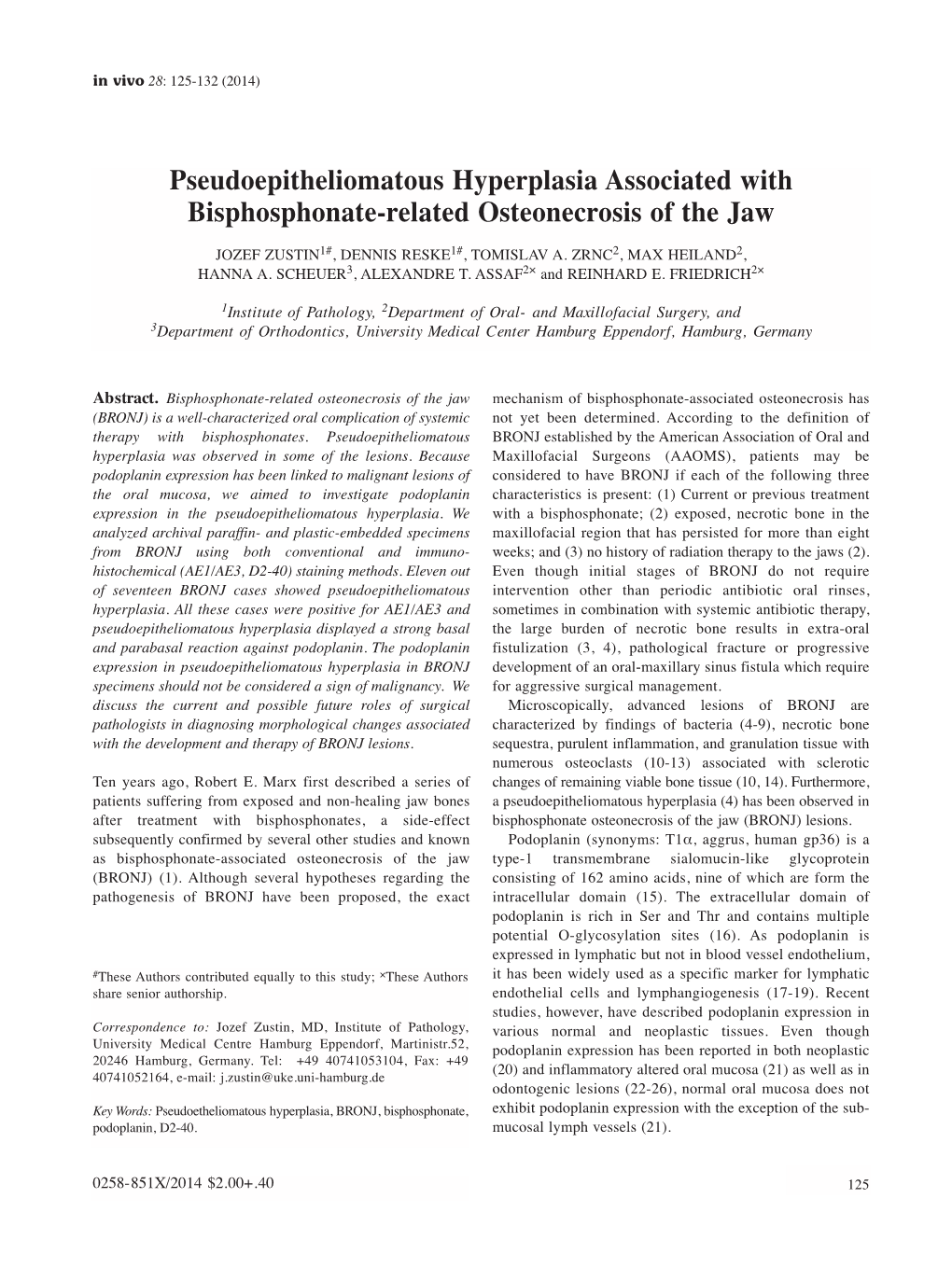 Pseudoepitheliomatous Hyperplasia Associated with Bisphosphonate-Related Osteonecrosis of the Jaw