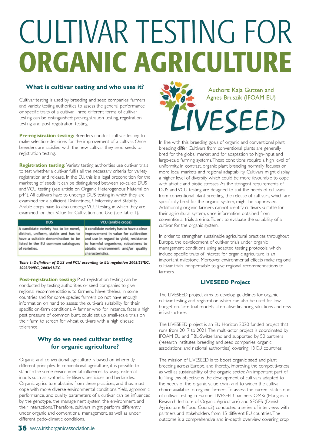 Cultivar Testing for Organic Agriculture