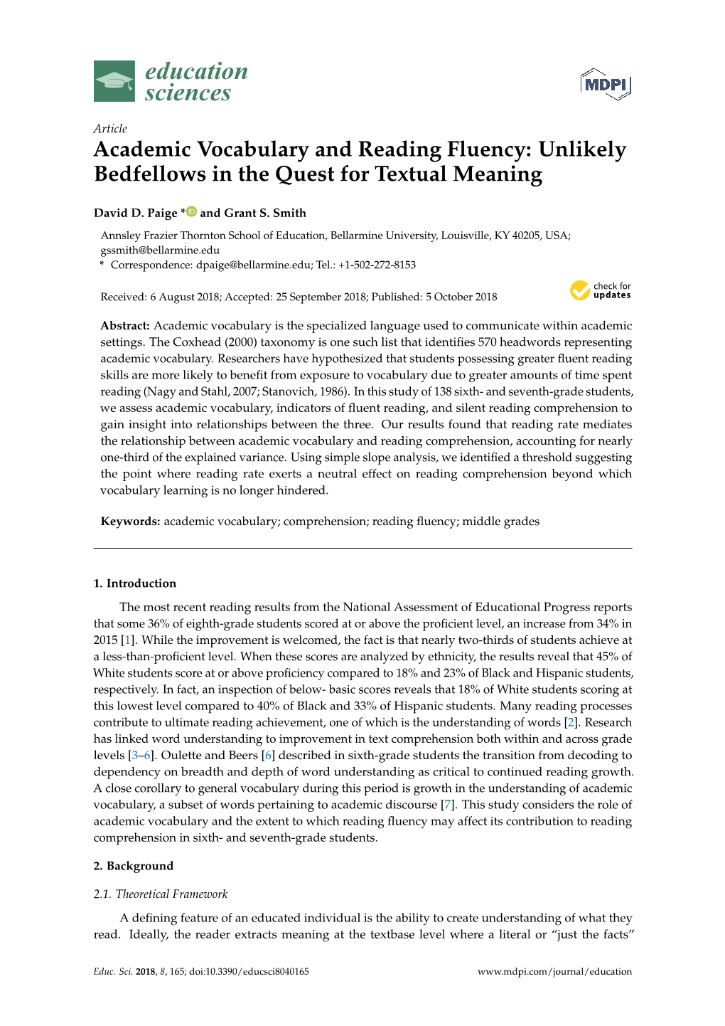 Academic Vocabulary and Reading Fluency: Unlikely Bedfellows in the Quest for Textual Meaning