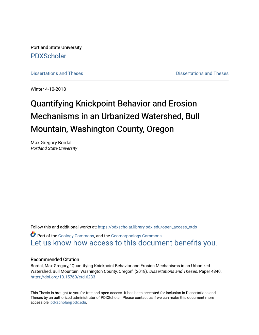 Quantifying Knickpoint Behavior and Erosion Mechanisms in an Urbanized Watershed, Bull Mountain, Washington County, Oregon