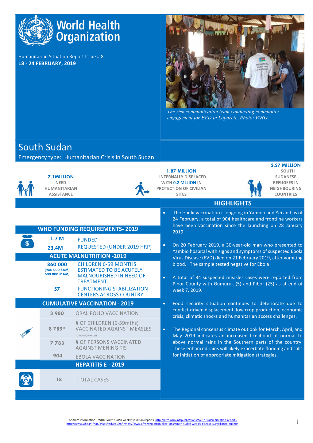 South Sudan Humanitarian Situation Report Issue # 8 18-24 February
