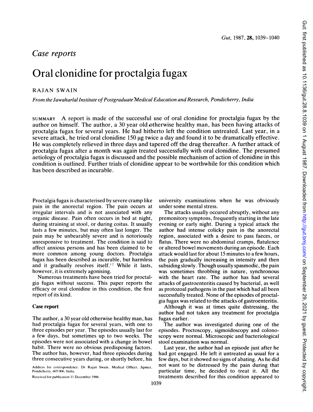Oral Clonidine for Proctalgia Fugax
