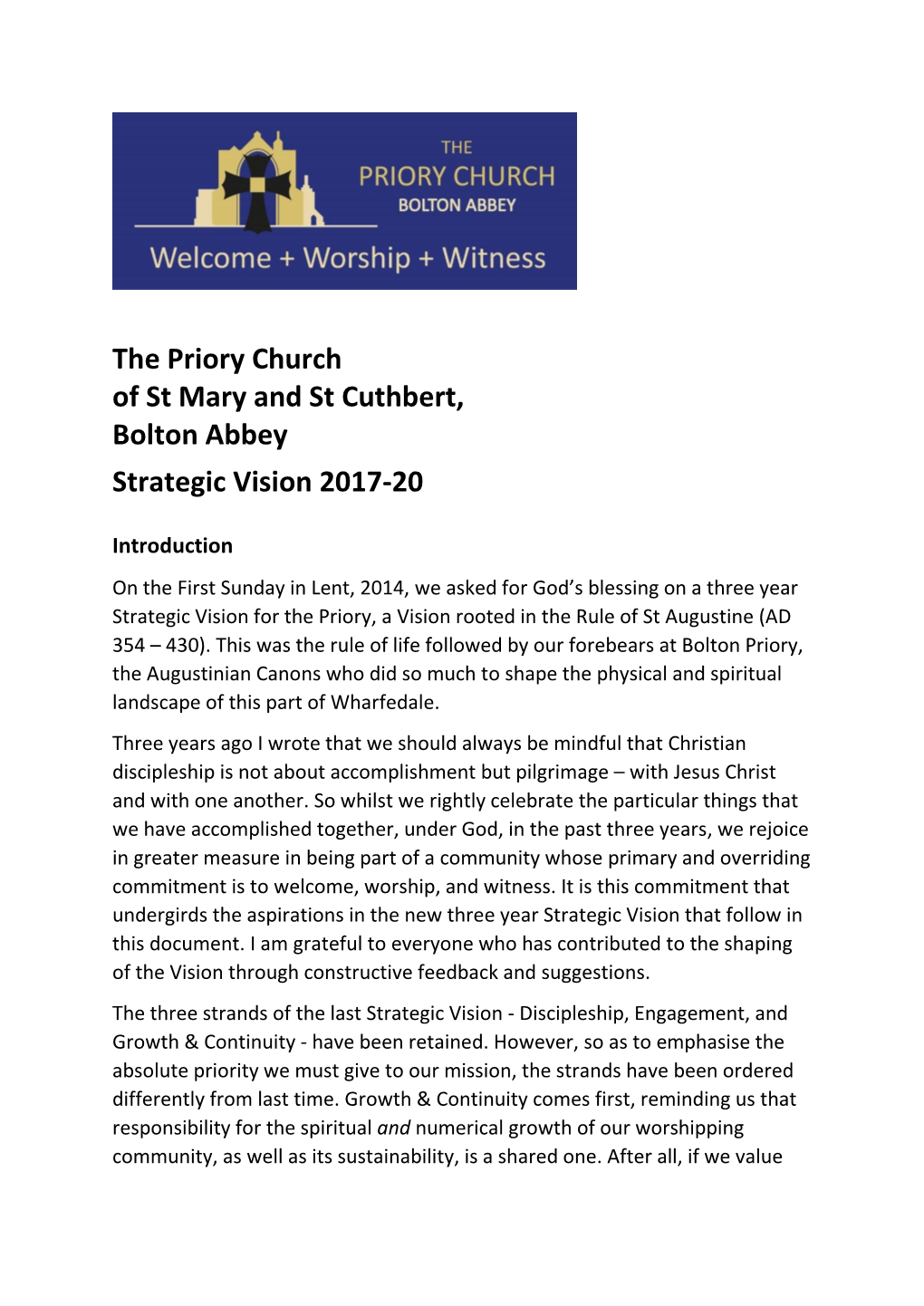The Priory Church of St Mary and St Cuthbert, Bolton Abbey Strategic Vision 2017-20