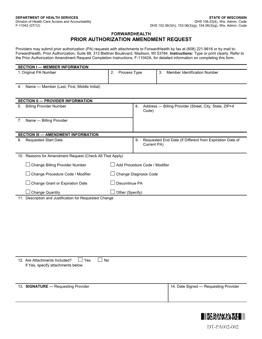 Forwardhealth Prior Authorization Amendment Request