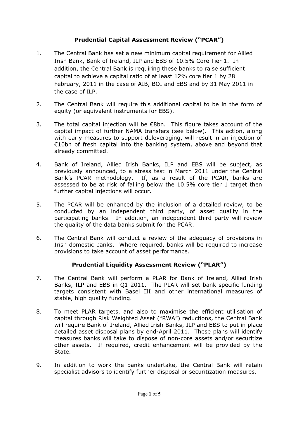 Prudential Capital Assessment Review (“PCAR”)