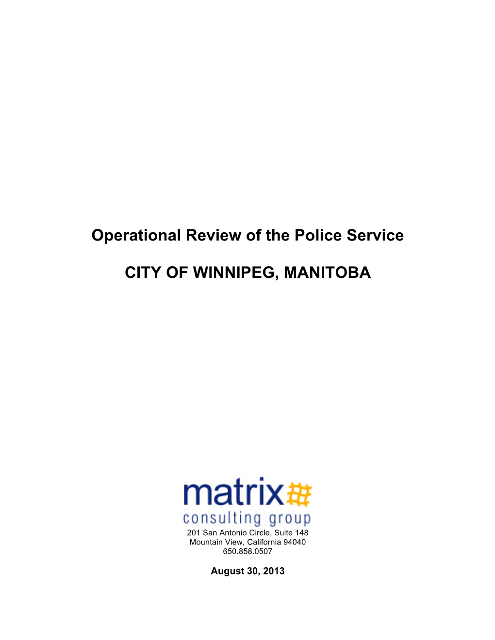 Operational Review of the Police Service CITY of WINNIPEG