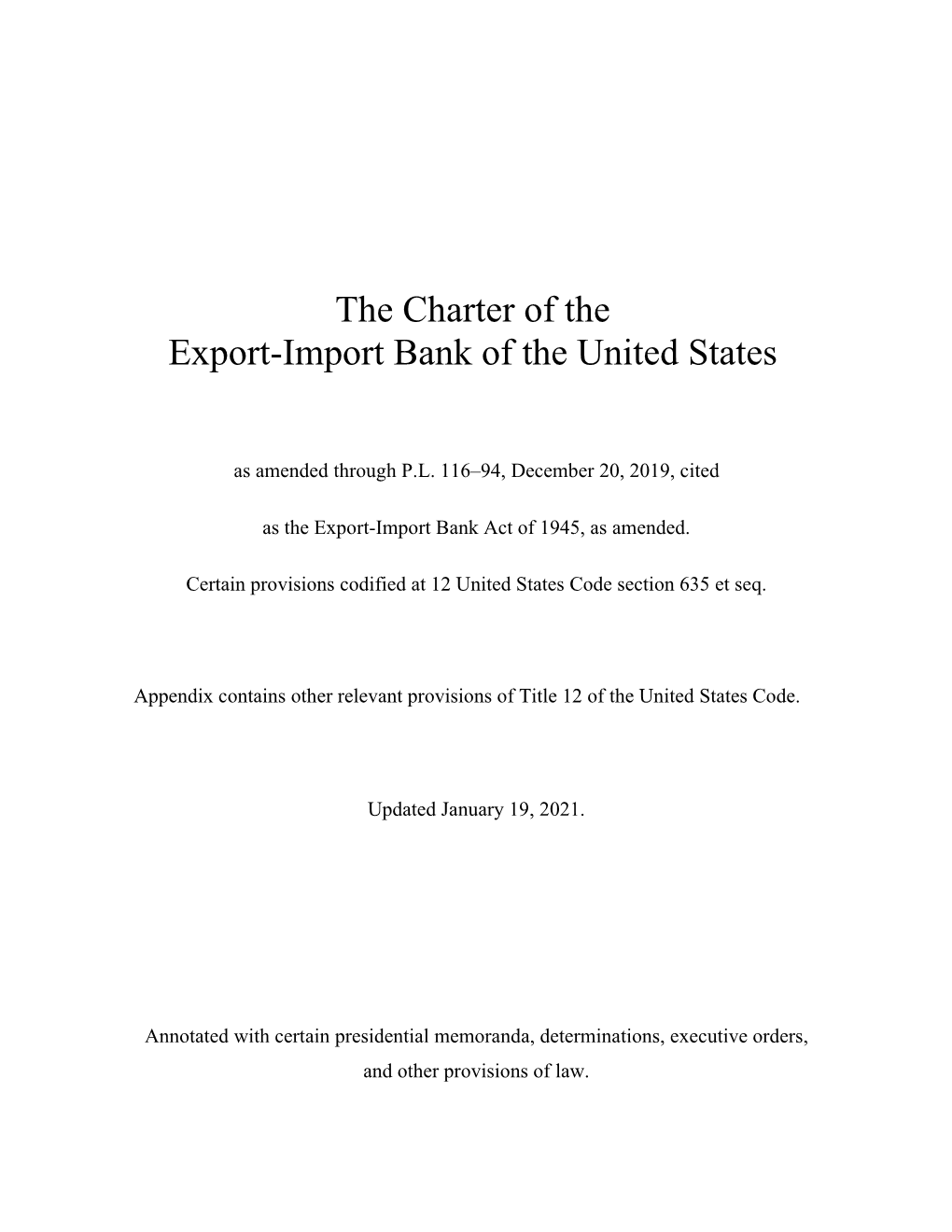 The Charter of the Export-Import Bank of the United States