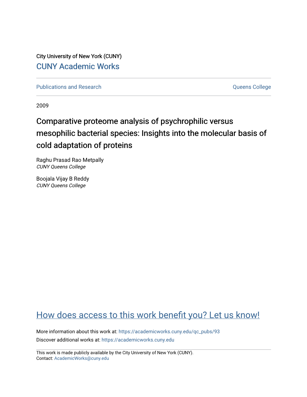 Comparative Proteome Analysis of Psychrophilic Versus Mesophilic Bacterial Species: Insights Into the Molecular Basis of Cold Adaptation of Proteins