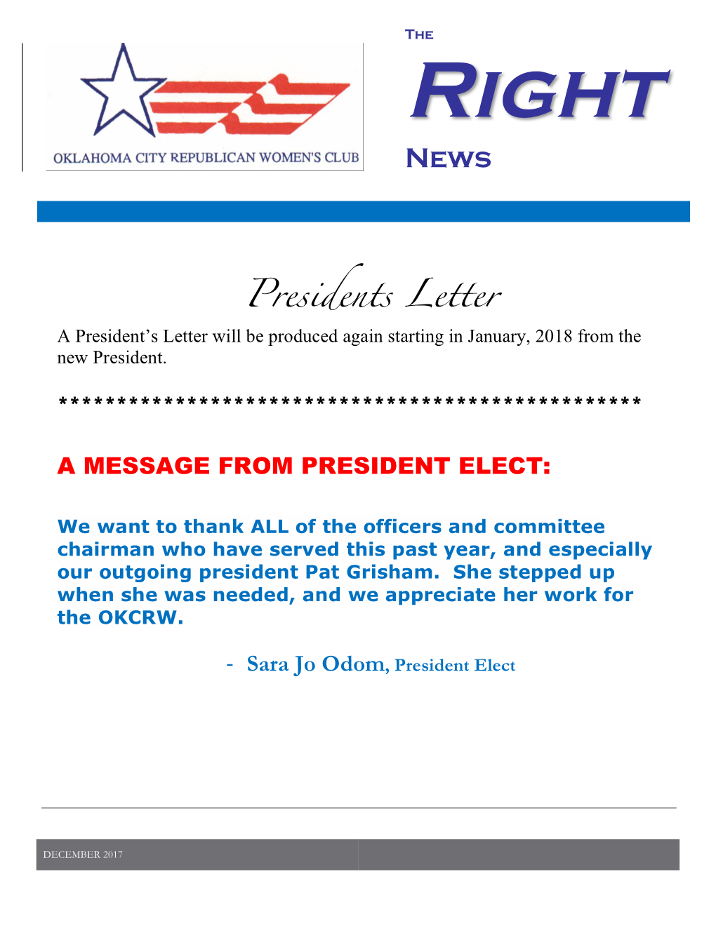 Presidents Letter