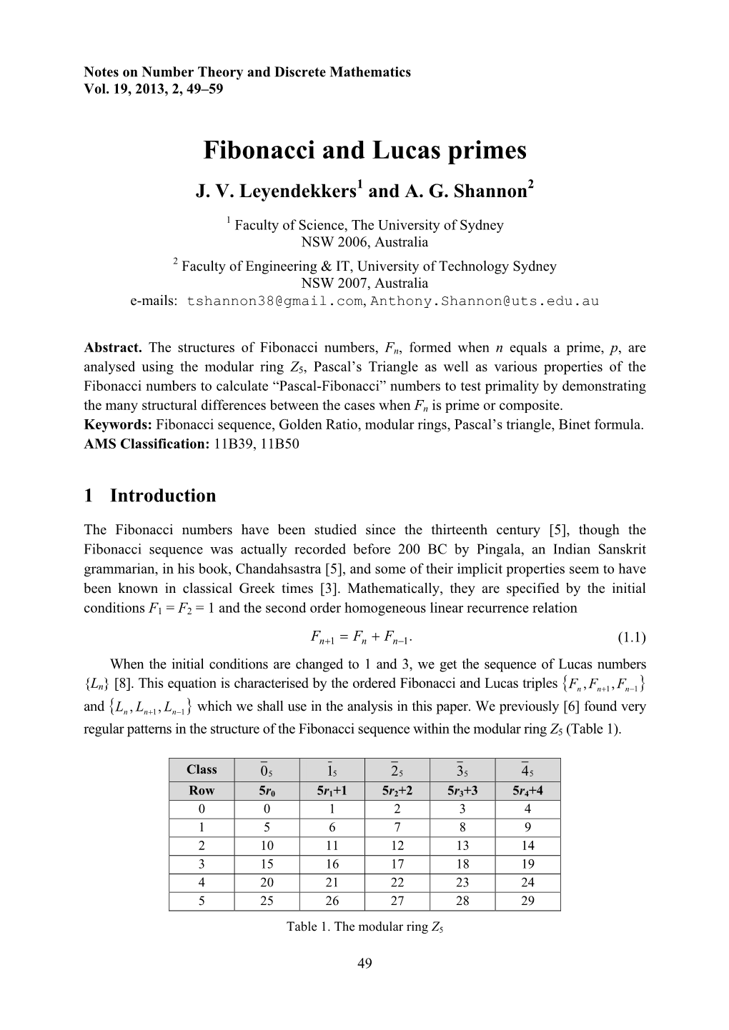 Fibonacci and Lucas Primes J