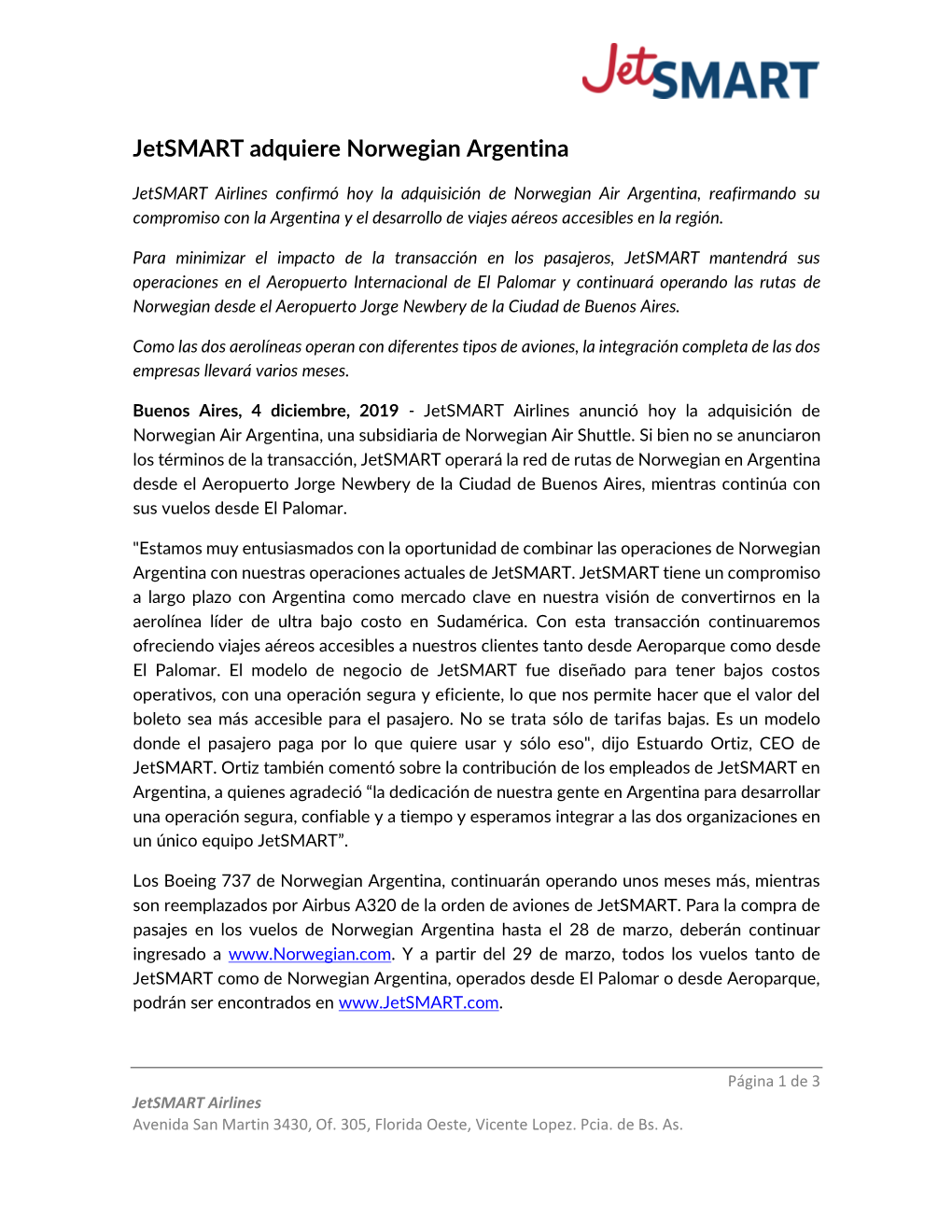 Jetsmart Adquiere Norwegian Argentina