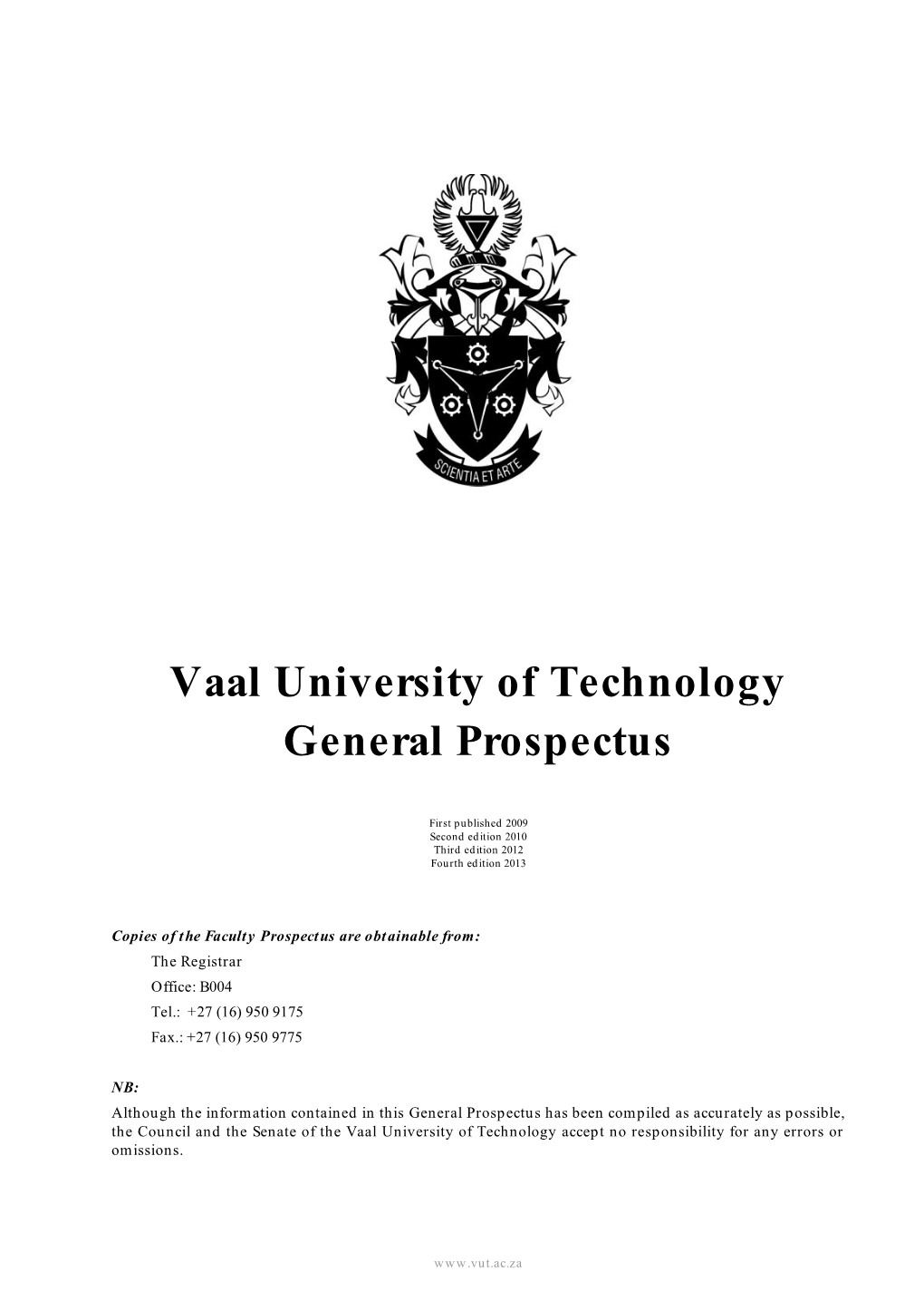 Vaal University of Technology General Prospectus