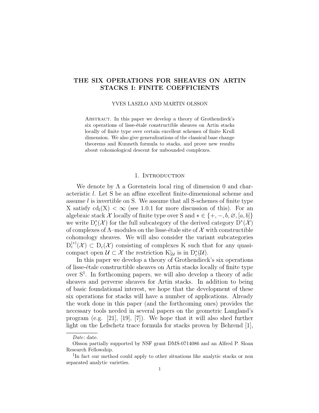 The Six Operations for Sheaves on Artin Stacks I: Finite Coefficients