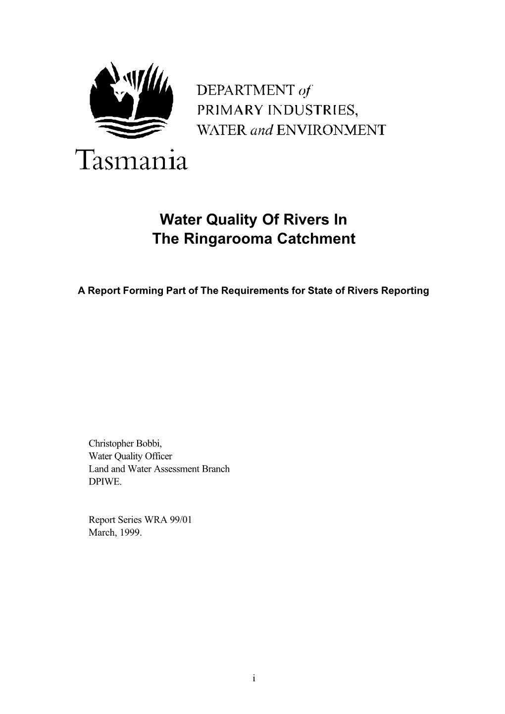 Water Quality of Rivers in the Ringarooma Catchment