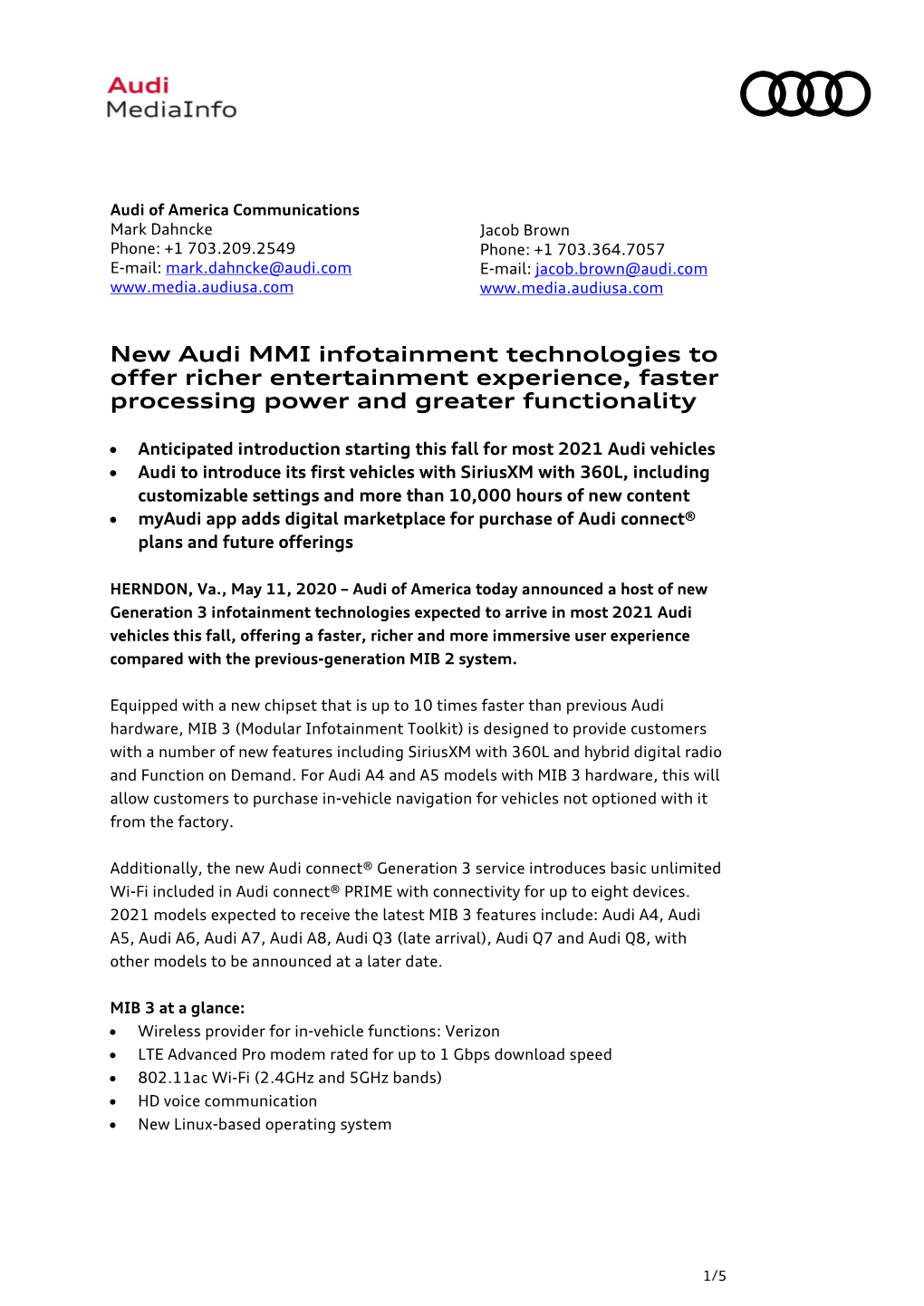 New Audi MMI Infotainment Technologies to Offer Richer Entertainment Experience, Faster Processing Power and Greater Functionality