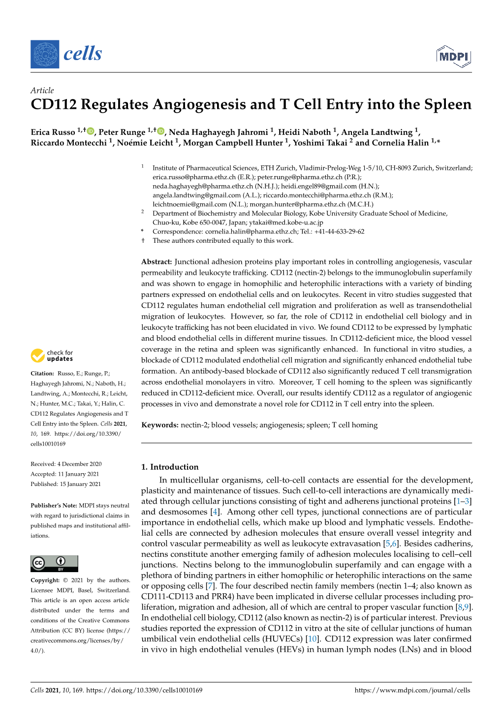 CD112 Regulates Angiogenesis and T Cell Entry Into the Spleen