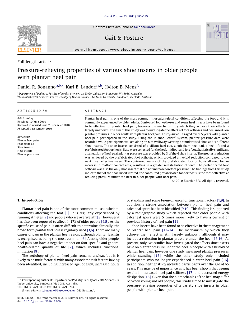 Pressure-Relieving Properties of Various Shoe Inserts in Older People with Plantar Heel Pain