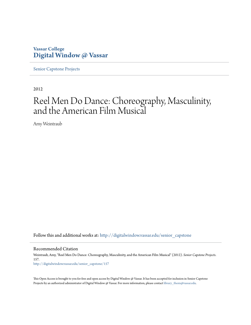 Choreography, Masculinity, and the American Film Musical Amy Weintraub