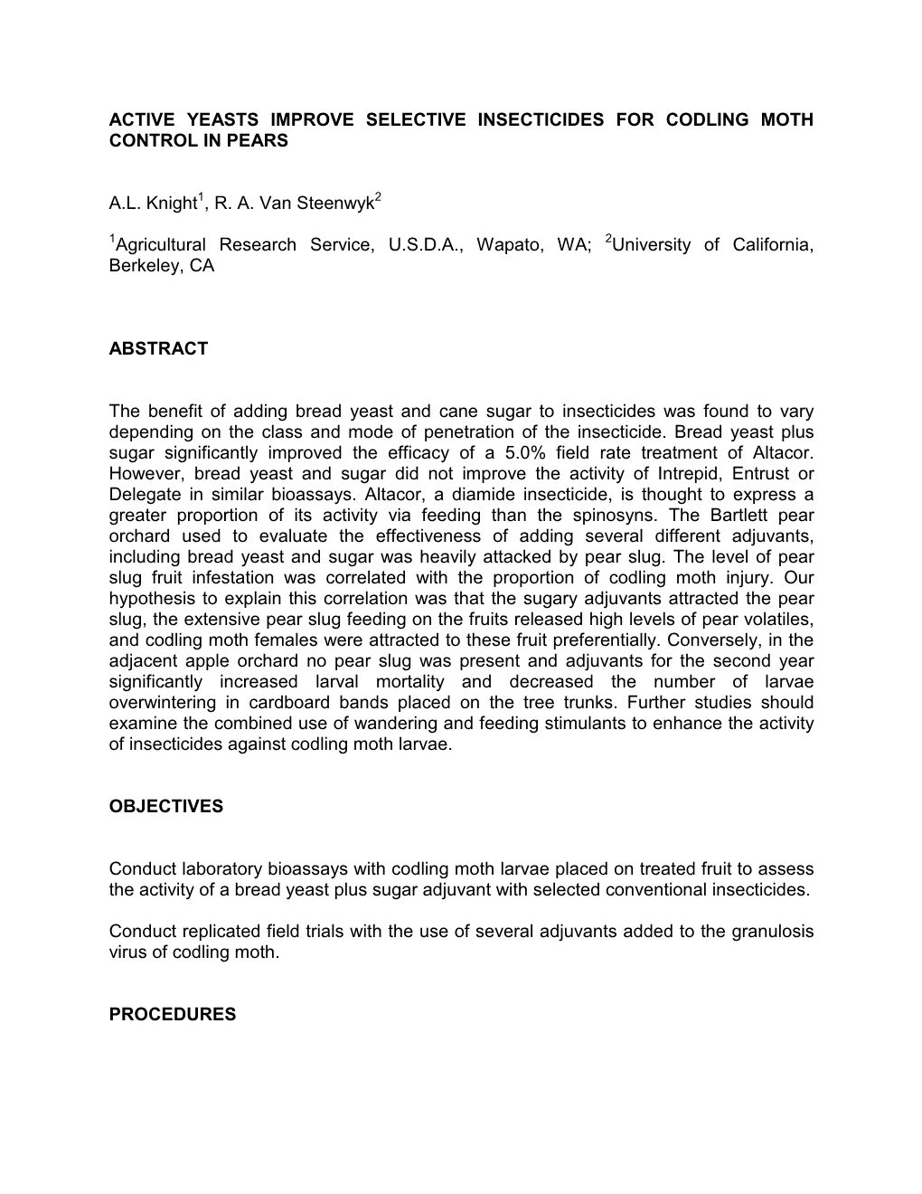 Active Yeasts Improve Selective Insecticides for Codling Moth Control in Pears