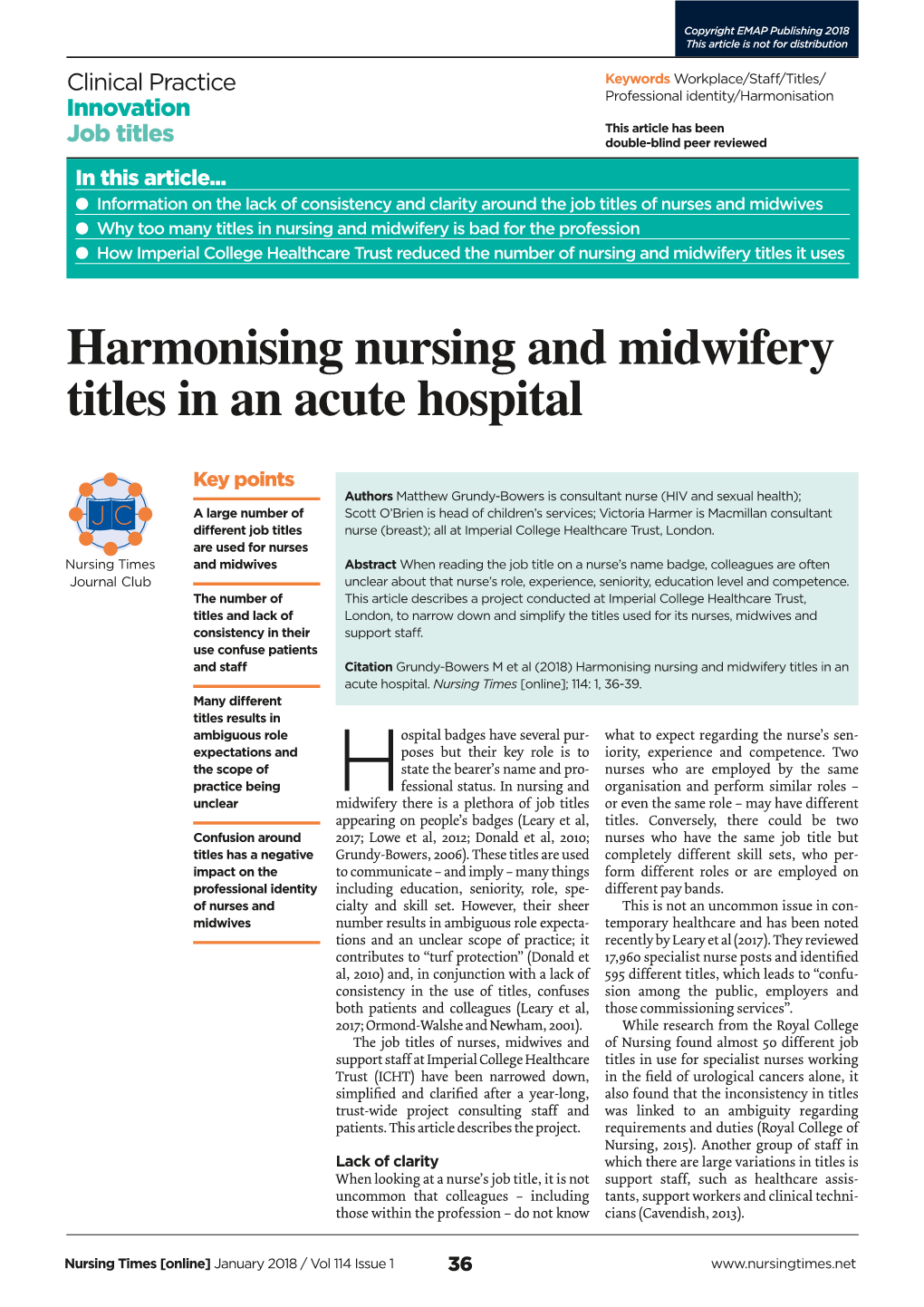 Harmonising Nursing and Midwifery Titles in an Acute Hospital