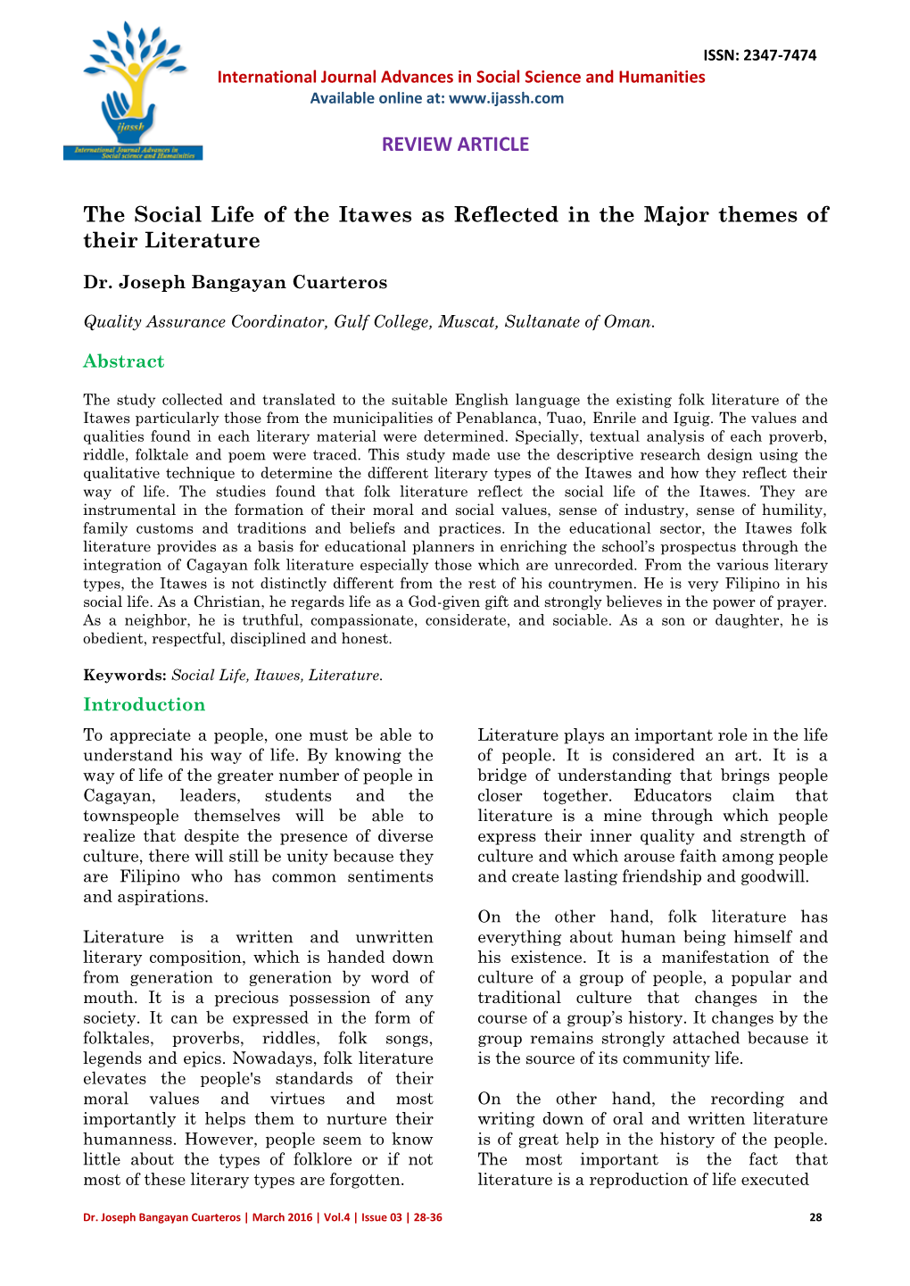 REVIEW ARTICLE the Social Life of the Itawes As Reflected in the Major
