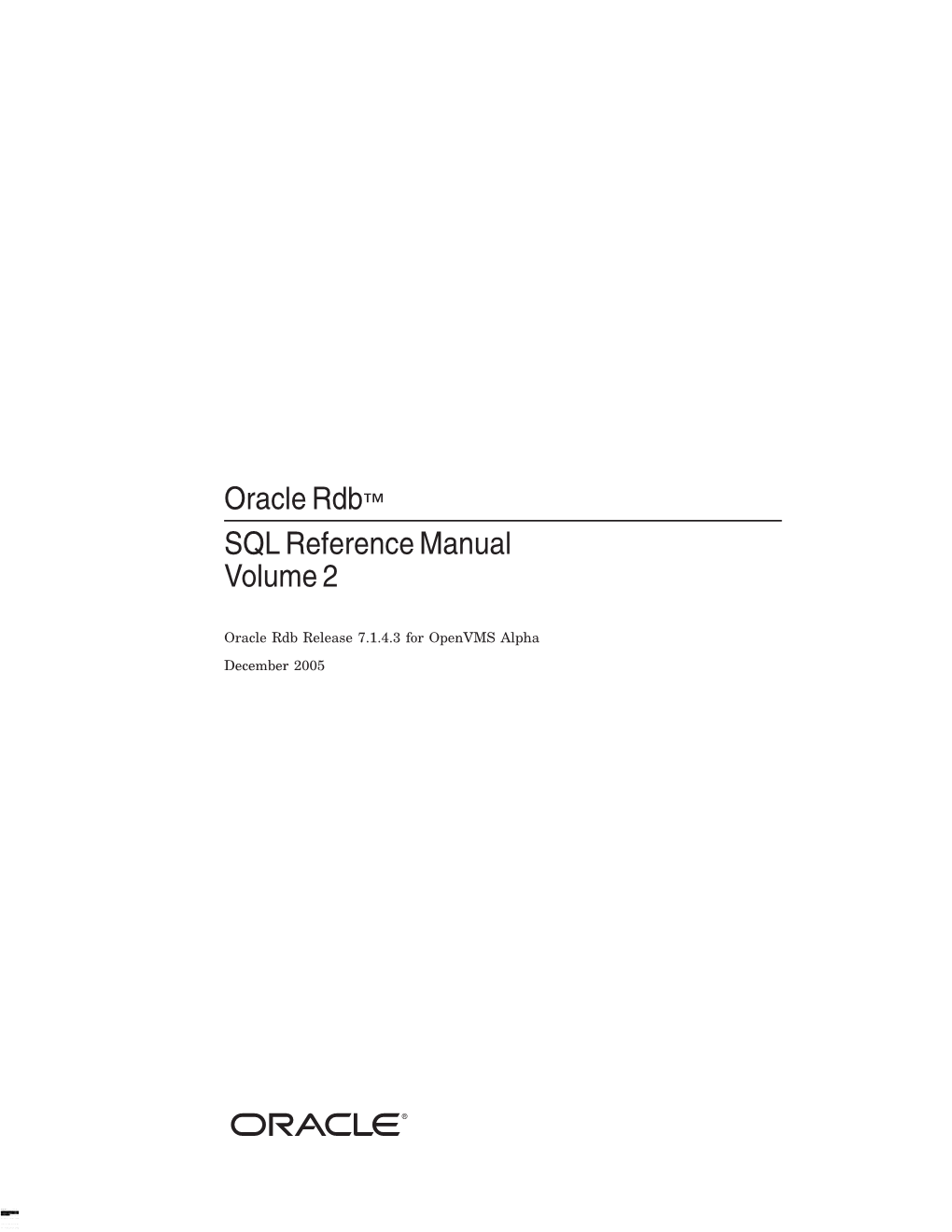 Oracle Rdb™ SQL Reference Manual Volume 2