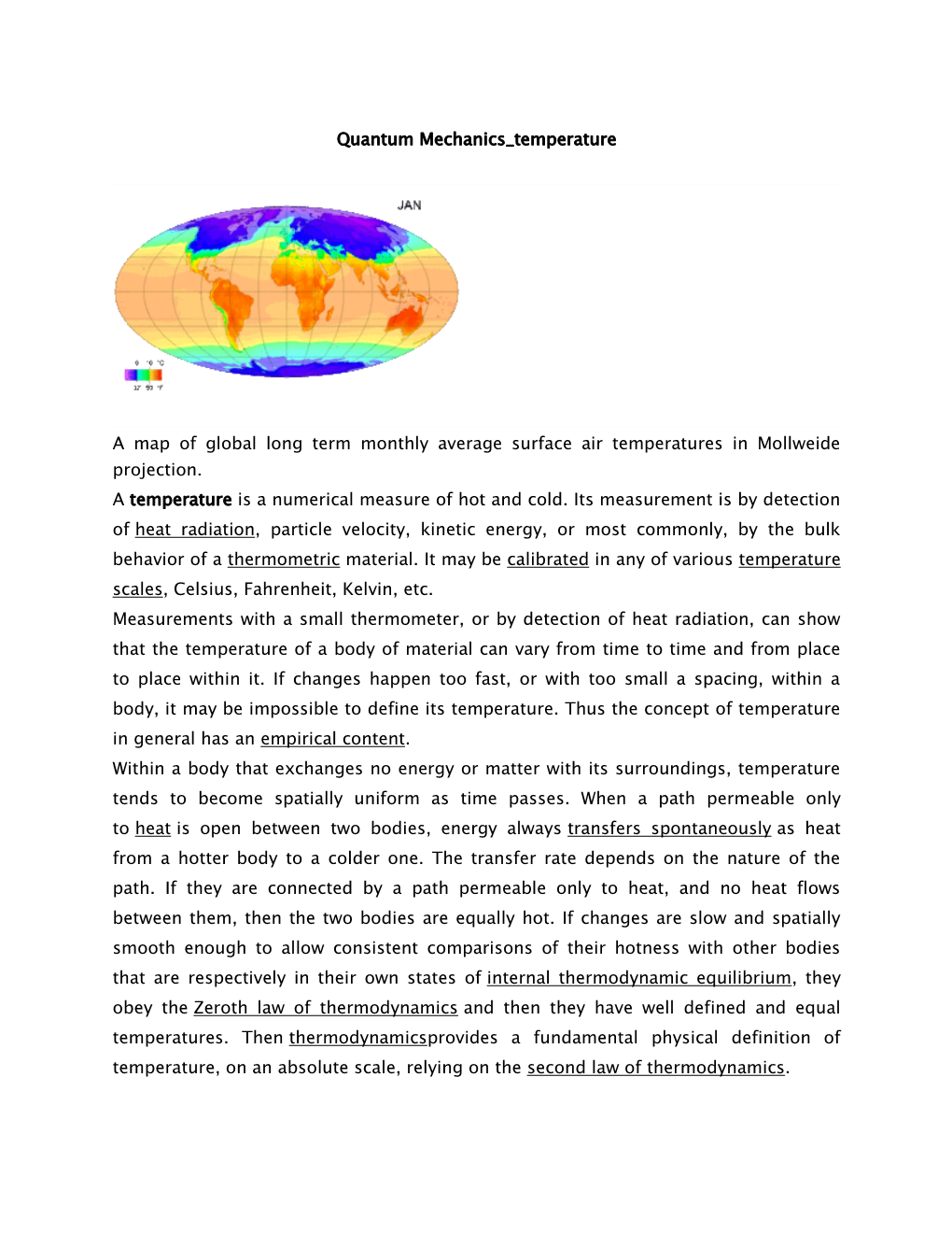 Quantum Mechanics Temperature a Map of Global Long Term Monthly