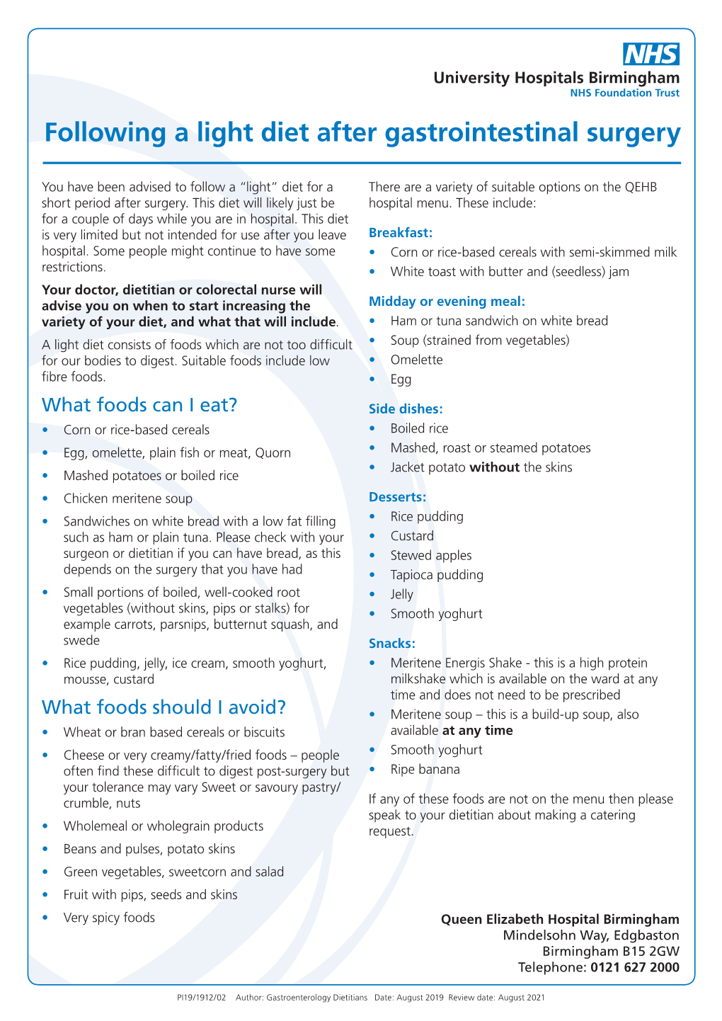 Following a Light Diet After Gastrointestinal Surgery