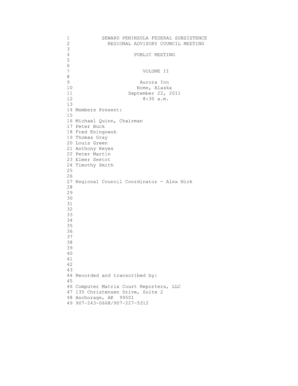 1 Seward Peninsula Federal Subsistence 2 Regional