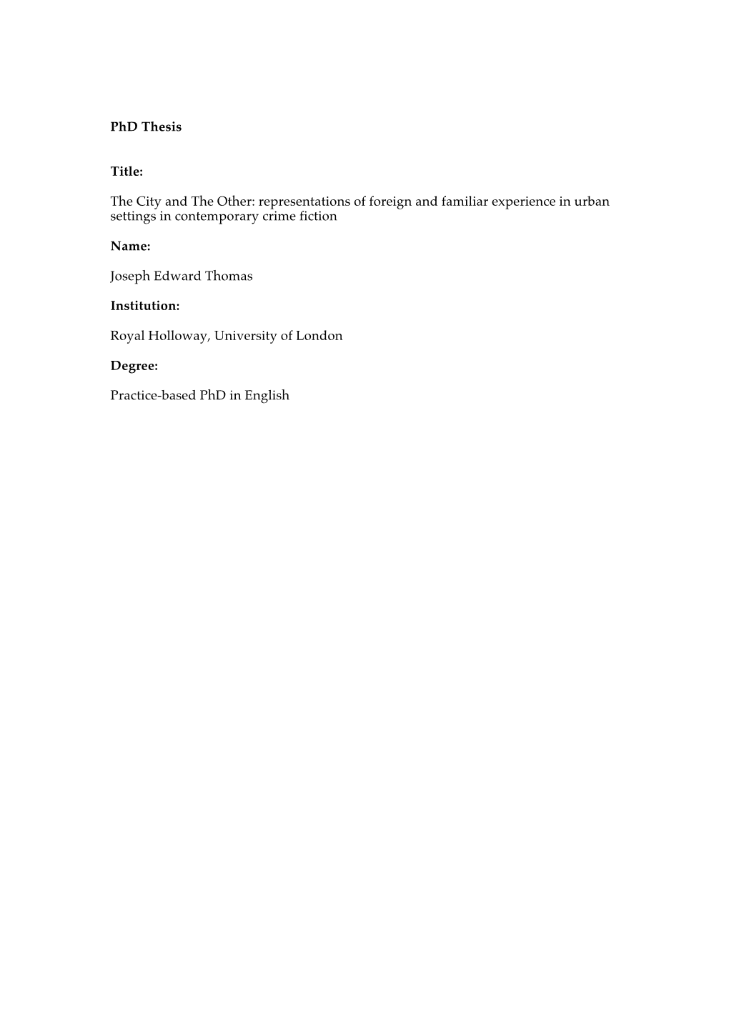 Phd Thesis Submission Joseph Thomas RH English