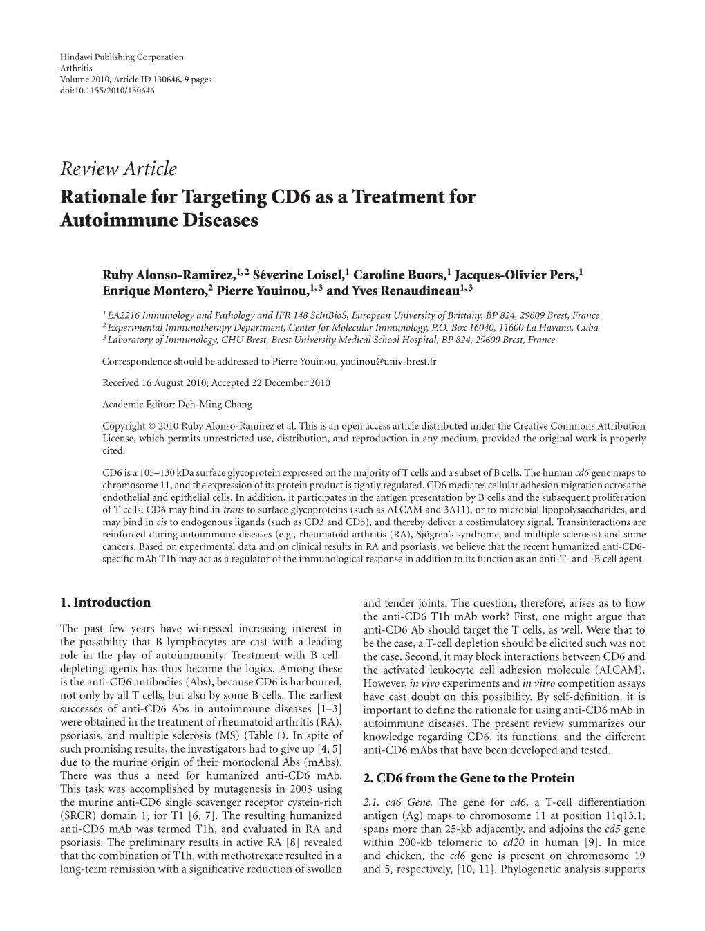Review Article Rationale for Targeting CD6 As a Treatment for Autoimmune Diseases