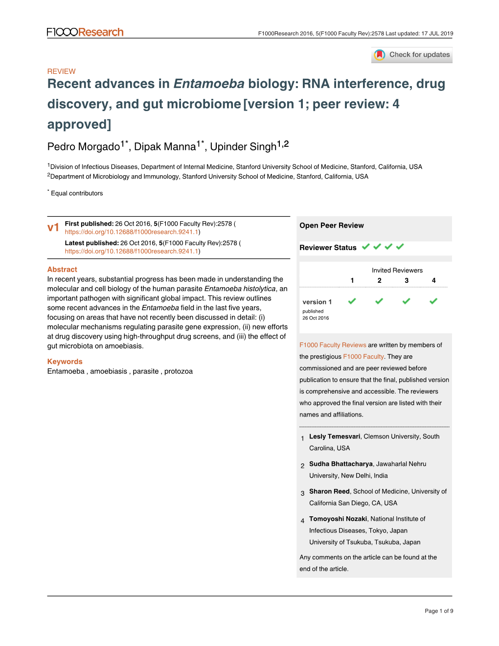 Recent Advances in Biology: RNA Interference, Drug Entamoeba