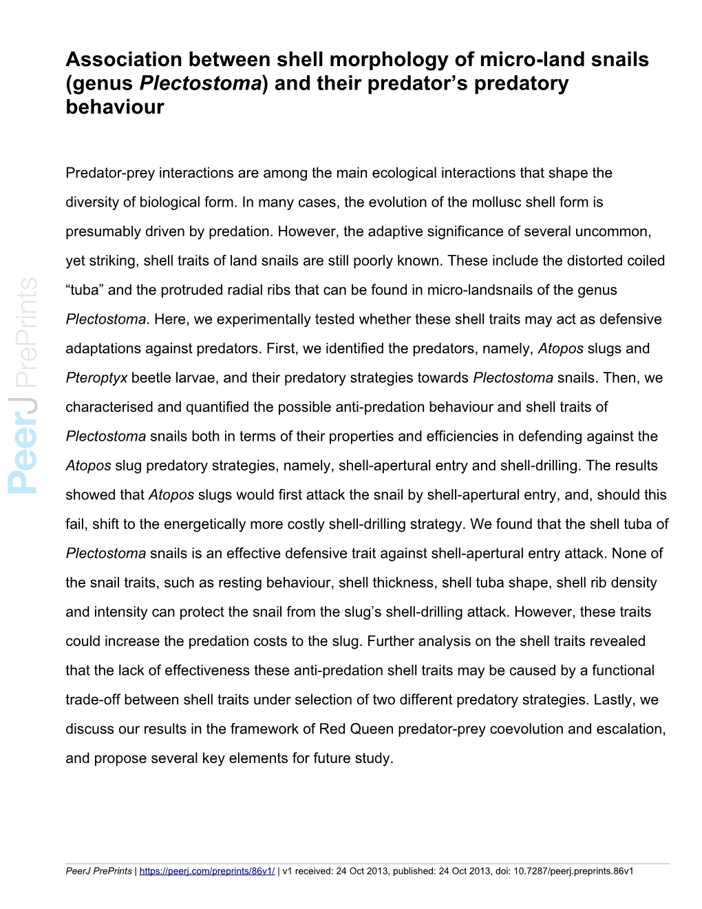 (Genus Plectostoma) and Their Predator￢ﾀﾙs Predatory Behaviour