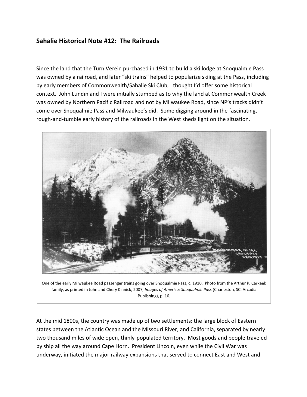 Sahalie Historical Note #12: the Railroads