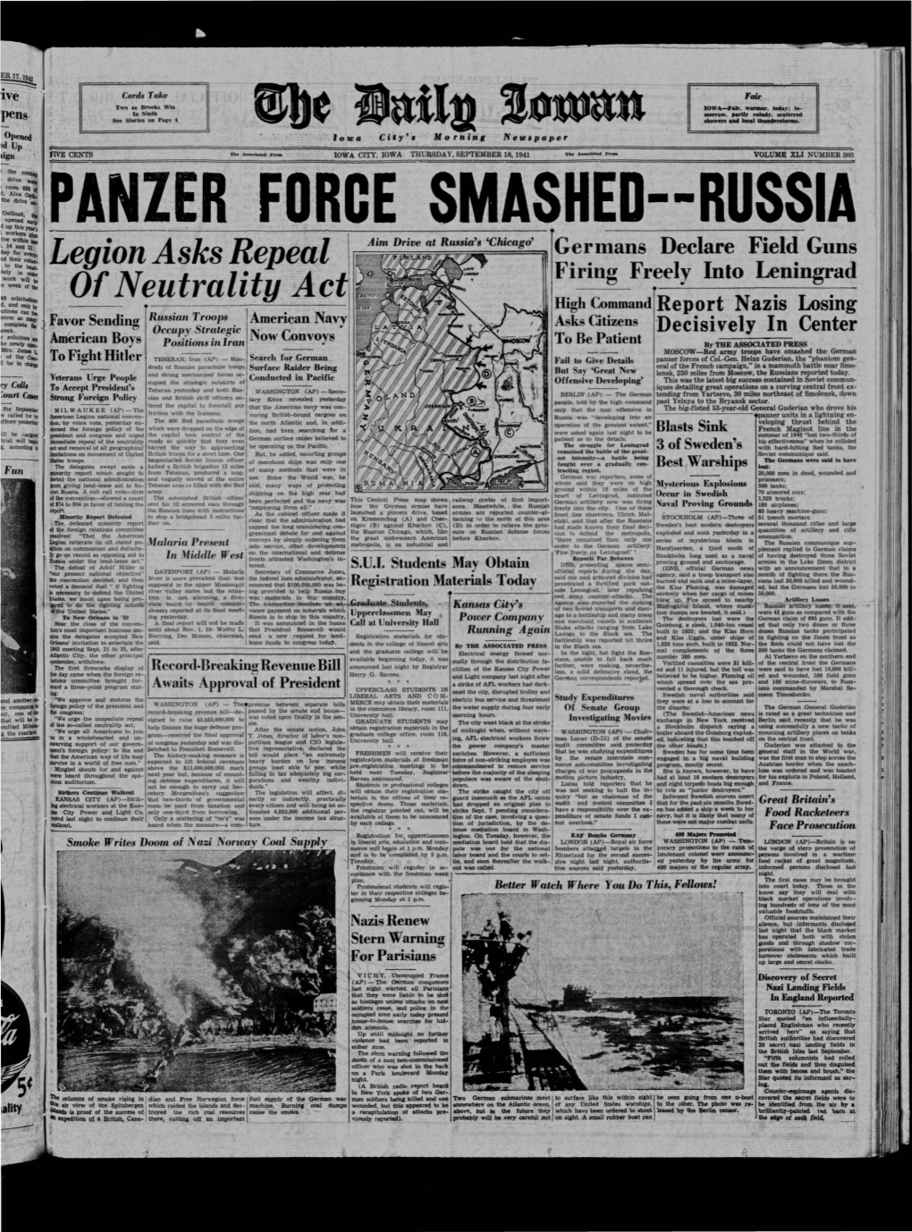 Daily Iowan (Iowa City, Iowa), 1941-09-18