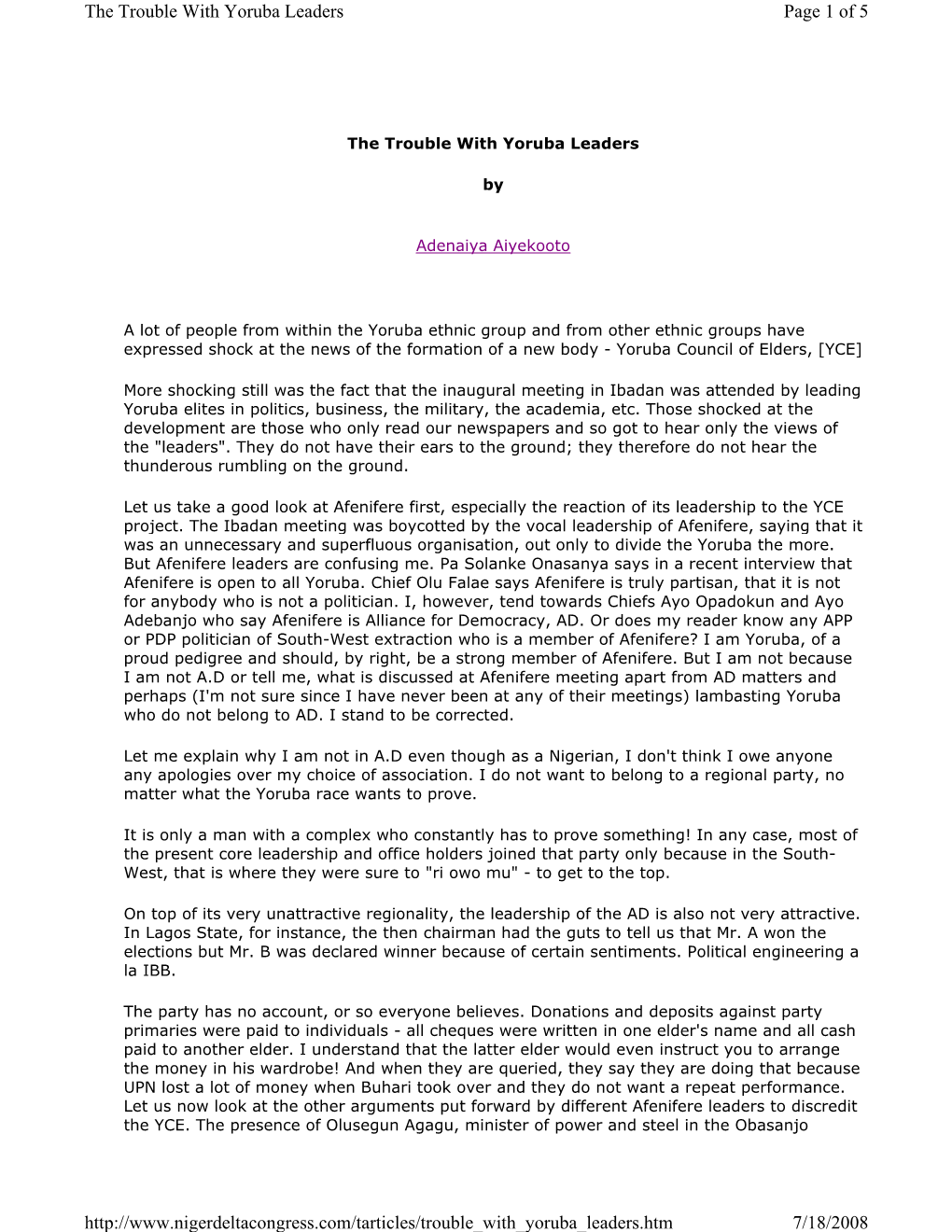 The Trouble with Yoruba Leaders Page 1 of 5